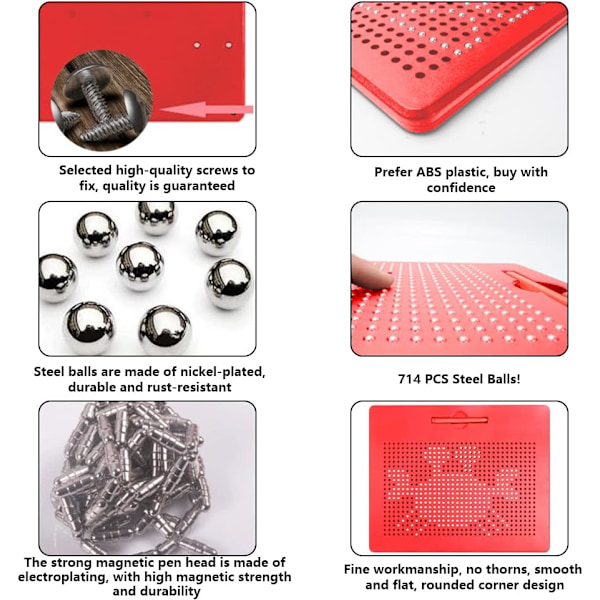 Stor Rød Magnetisk Tegnetavle til Børn, Afvisbar, Læringslegetøj med Pen og Stålkugle (17-19cm) röd Rechts (17-19 cm) röd