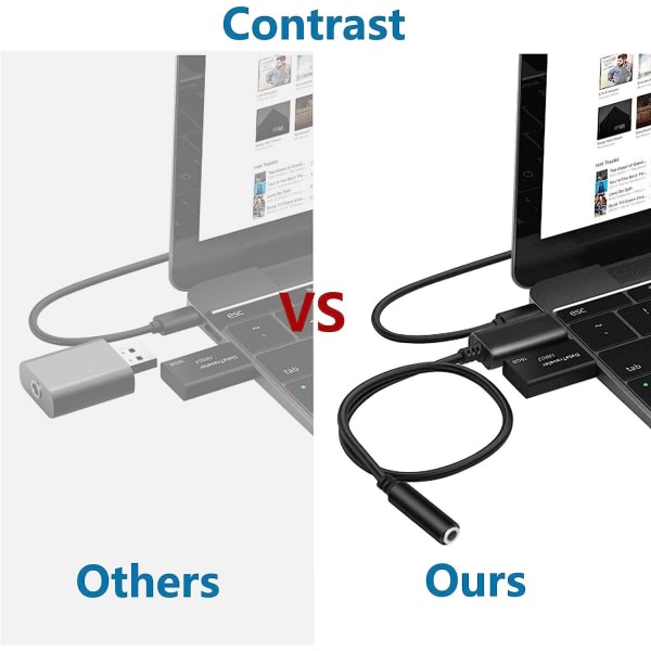 USB ljudadapter, USB till 3,5 mm ljudjackadapter, USB extern ljudkort ljudadapter (svart/20cm)