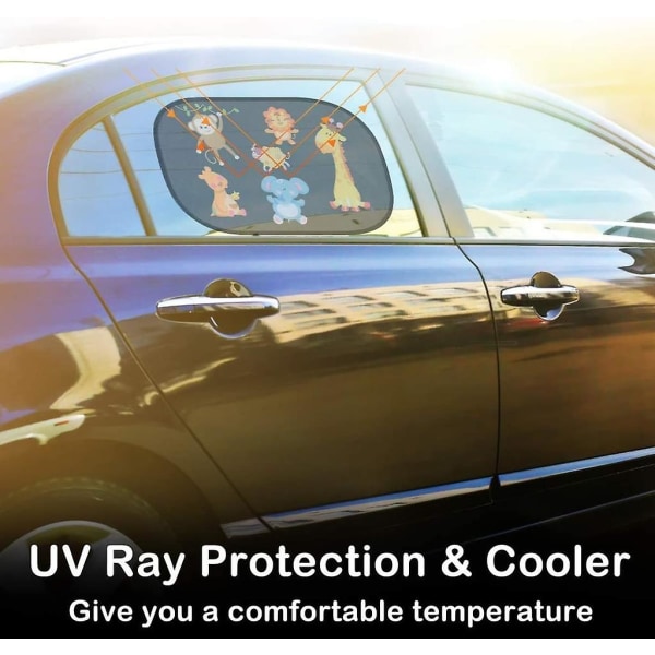 Premium solskydd från universal bil solskydd för barn - bilfönster solskydd med djurmotiv för bebisar - [2 delar] Självhäftande