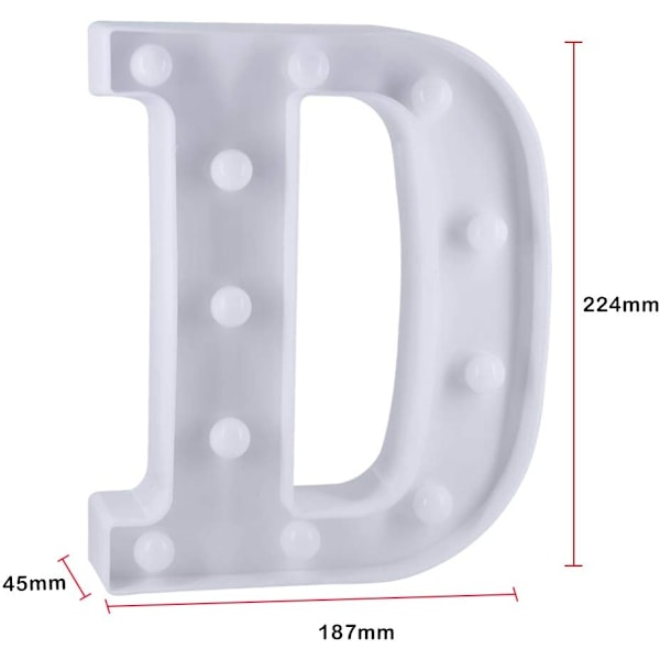 LED-aakkosvalot syntymäpäivä- ja hääkoristeluun, paristokäyttöiset (D) D