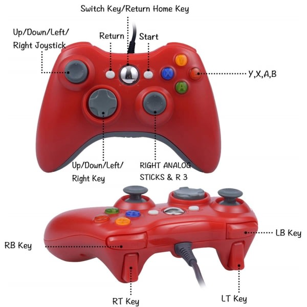 Kabelansluten Game Controller Dator Gamepad, Xbox 360 Controller, kompatibel med Microsoft Xbox 360 och Cherry