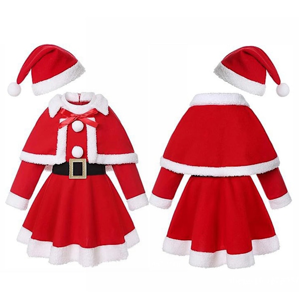 Flickors Jultomten Cosplay Klänning Julklänning Hatt Outfit 130CM