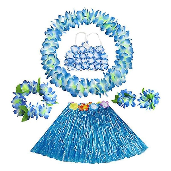30 cm Hawaiian Blue Grass Kjol Performance Kostym Set f?r flickor