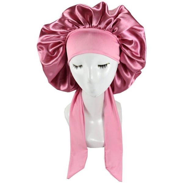 Silkki Bonnet luonnolliset kiharat hiukset nukkumassa satiini Bonnet dark pink