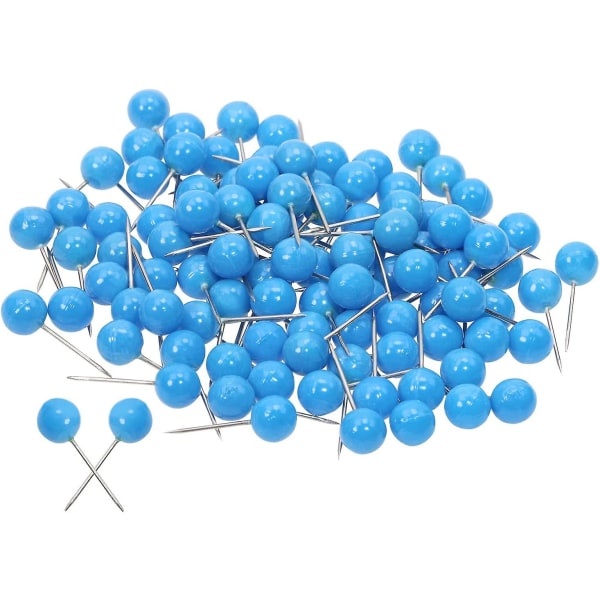 100 st 1/4 tum litet runt huvud Kartstiftsnålar för hemmakontorets anslagstavla för användning av korkbräda och pysselprojekt (sjöblå)