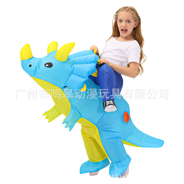 Dinosaur oppustelig dragt til sportspræstationer, ridning dinosaur kostume, Halloween kostume Triceratops Toddler 80-100cm