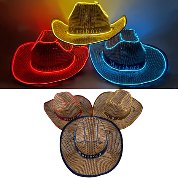 Halloween-perlehue carnival-hat LED trådløs fluorescerende farverig cowboy lysende hat laser fantasi cowboy hat Adult black-without light One Size