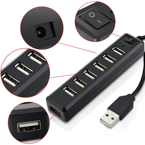 Höghastighets USB 2.0 Multi-USB Hub Splitter med Switch - 7 portar