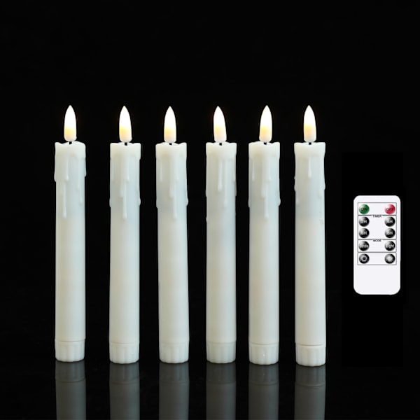 6-pak 17,5 cm flimrende flammefri stearinlys (beige) med fjernbetjening