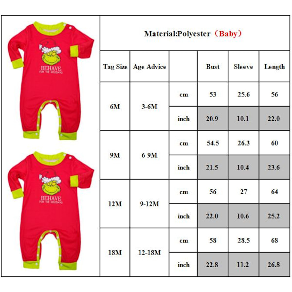 Familjematchande Grinch Julpyjamas för Vuxna, Barn och Bebis Baby 9M