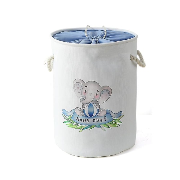 Elefanttvättkorg för barnkammare Stor tygkorg med dragsko för tvätt, barnleksaker, baby (blå elefant)