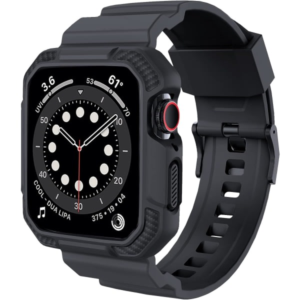 Kompatibel med Apple Watch -band 45 mm 44 mm 42 mm med case, st?ts?kert robust band-(m?rkgr? 42-44 mm)