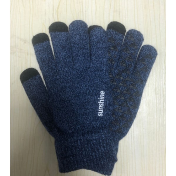 1 STK marinbl? vuxen varma stickade vadderade handskar vinter utomhus