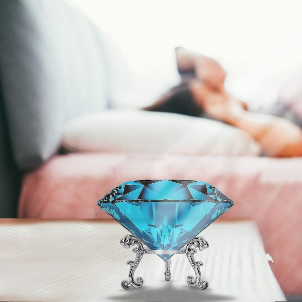 Stor kristalldiamant pappersvikt med stativ Juveler Bröllopsdekorationer Centerpieces Heminredning 3,15 tum (ljusblå)