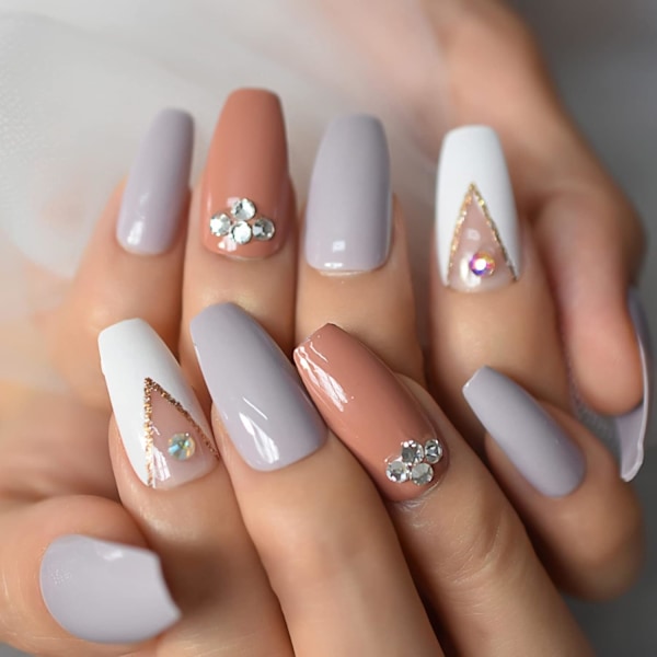 28 stk. Kiste Firkantede Falske Negle Lange Mellem Lange Ballerina Tryk På Negle Med Rhinestones Faux Ongles Gel Falske Negle Tips