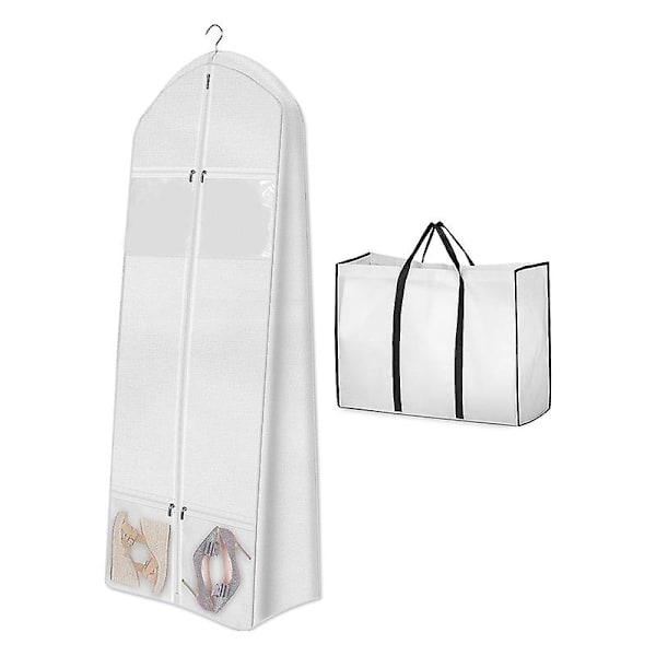 Portable 70In Wedding Dress Garment Bag with Bride Tote Bag 8In Gusseted Dress Bags for Gowns Long 4 Pockets Dress Cover