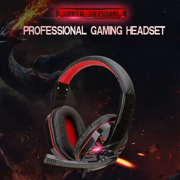 Sy755mv Luminous Game Headset Over-ear Gaming Headset med mikrofon PC Gamer 3,5 mm h?rlurar Brusreducering kompatibel med PS4 Xbox Laptop Com