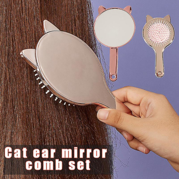 Cat Ear Handh?llen Makeup Mirror Set Massagekammar Med Handtag Alla typer av h?r Cherry