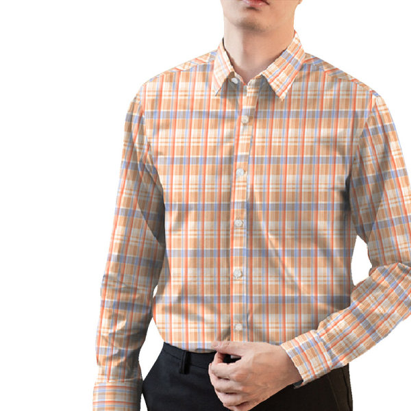 Western Snap-skjorta f?r m?n, l?ng?rmade rutiga skjortor med normal passform Orange XL Cherry