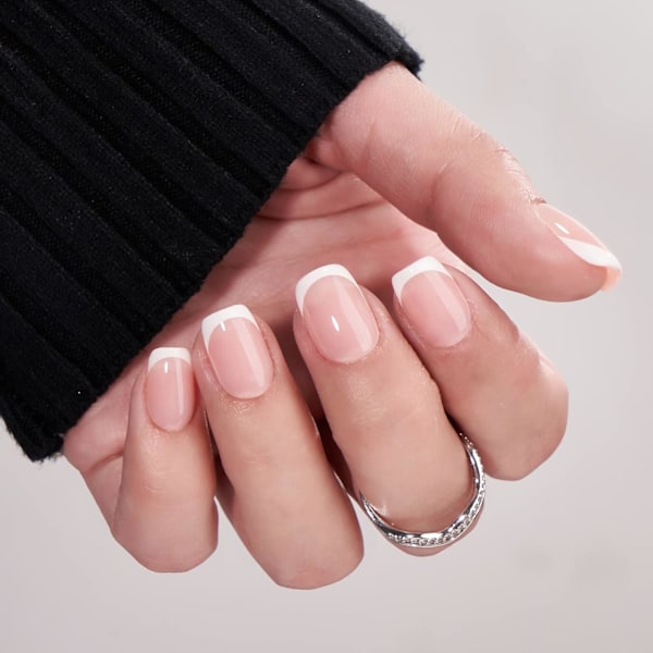 Tryk på negle korte - Supremely Fit & Natural Soft Gel French Tip Tryk på negle, Lim på negle med neglelim, Hvid fransk & Klassisk hvid