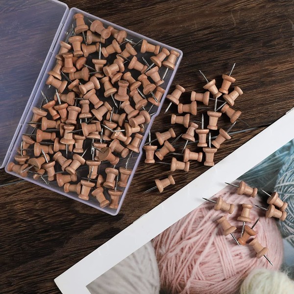 100 st tränålar Kartstift Markeringsnålar Träkarta tumstift med stålspets för hantverksprojekt i kork anslagstavla