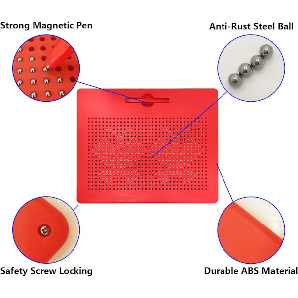 Stor Rød Magnetisk Tegnetavle til Børn, Afvisbar, Læringslegetøj med Pen og Stålkugle (17-19cm) röd Rechts (17-19 cm) röd