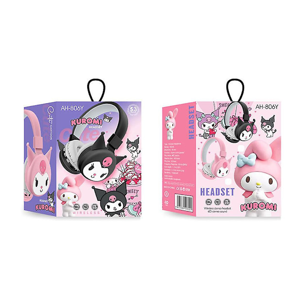 Søde Sanrio Kuromi Børn Piger Tegneserie Anime Bluetooth Trådløse Hovedtelefoner Foldbar Headset Bløde Ørepude Hovedtelefoner Julegave Fødselsdagsgaver pink