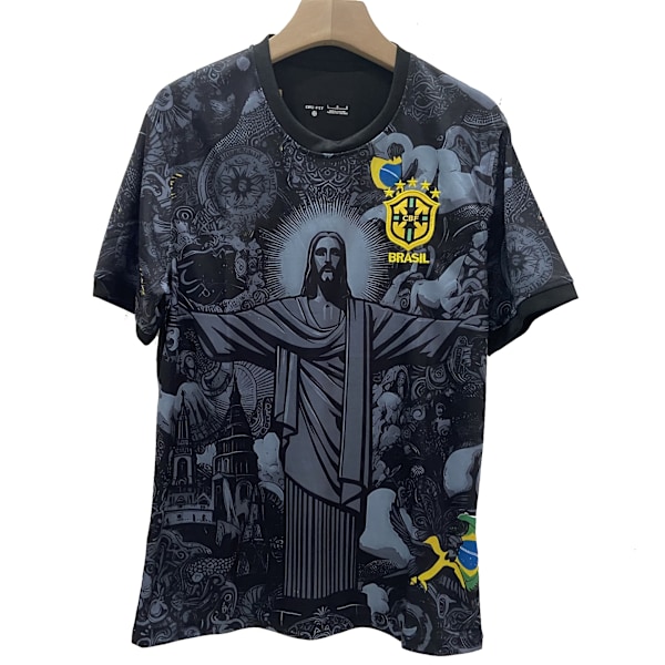 Season 2425 Brazil Short Sleeve Soccer Jersey Quick Dry Sportswear Jesus of Brazil, Black. XXL