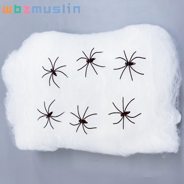 Halloween-koriste hämähäkkipuuvillan haamujuhla koriste hämähäkinverkko e-kauppaan suuret määrät White spider cotton 200g + 60 spiders