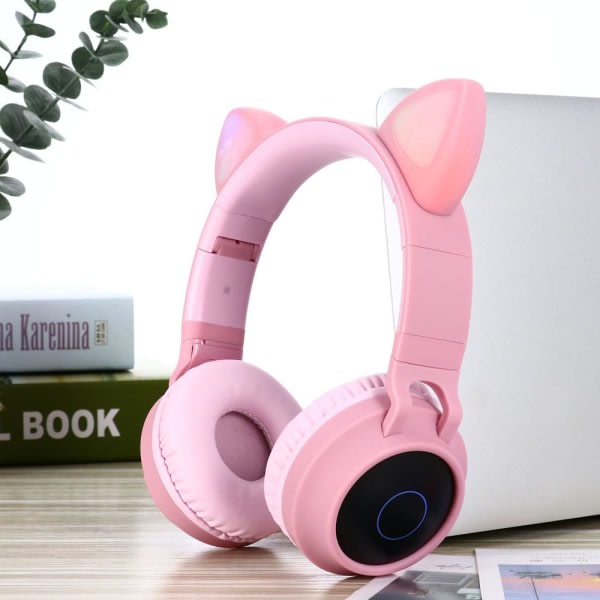 Barnh?rlurar, Cat Ear LED Light Up Vikbar Bluetooth Pink