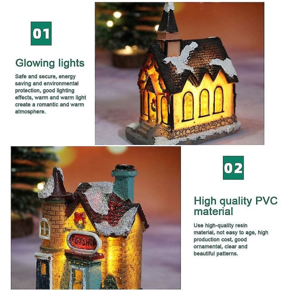 Julscen byhus, led juldekorationer Hartssnöhus med varmt vitt ljus Batteridrivet Härlig julbordsskiva helgdag dec