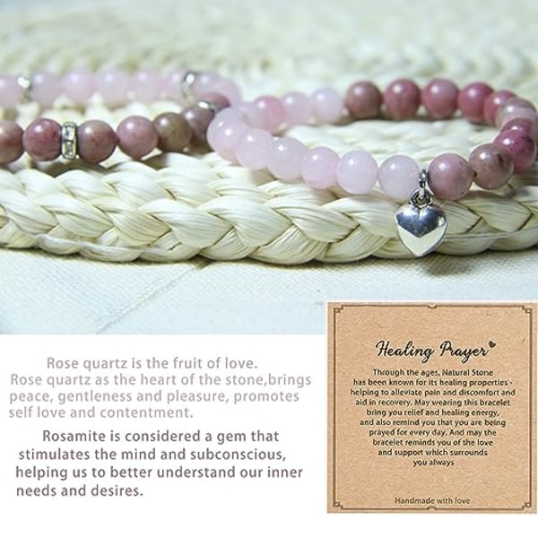 Healing Armband for Women - Rose Quartz & Rhodonite Armband - Healing Prayers Crystal Armband, 8mm Natural Stone Anti