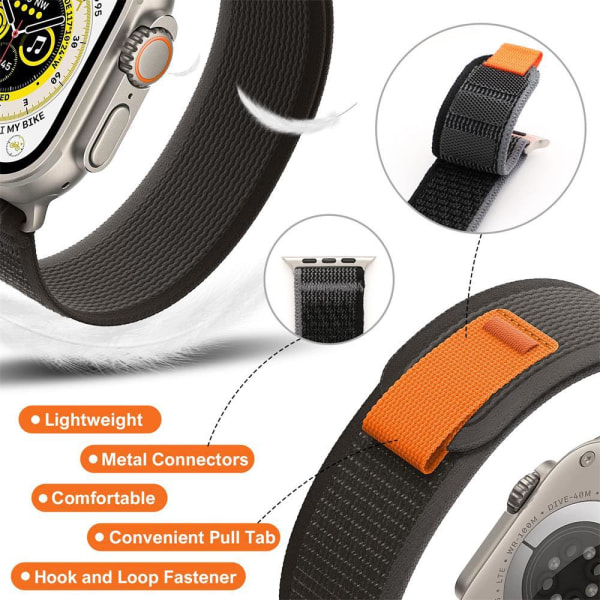 Noir Gris Armband och Boucle Trail-kompatibelt för Apple Watch Ultra 41/40/38mm, Armband de Remplacement Compatible med iWatch Series 8/7/6/5/4/3/2