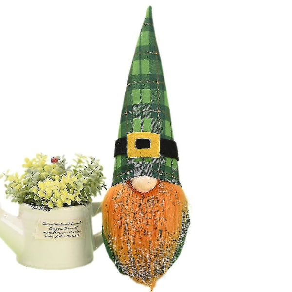 St. Patrick's Day Gnome Dekoration Green Leaf Festival Långbent rutig tygdocka Iris