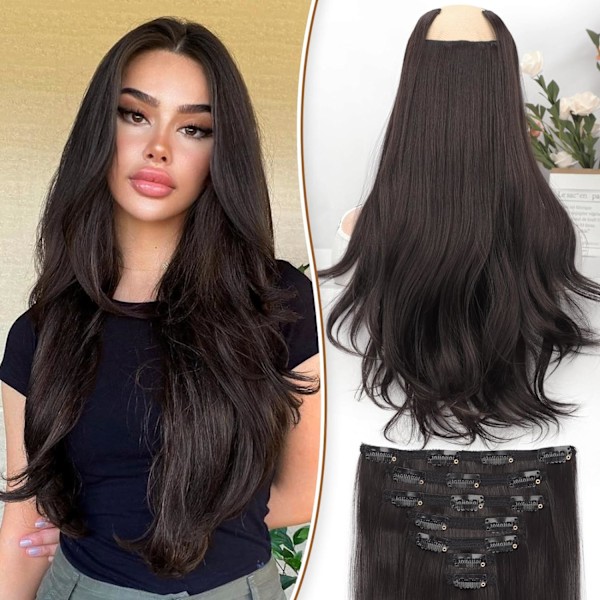 Clip in Hair Extensions Long Straight Hair Extensions Upgrade Soft Lace Weft Lightweight 7PCS Layered Hair Extensions Dark Brown 20Inch for Women