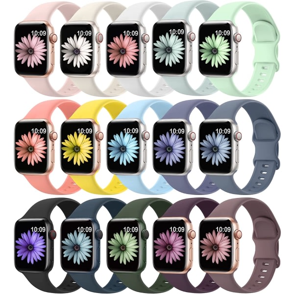 15-pack mjuka silikonband som ?r kompatibla med Apple Watch 15pack-Novelty colors 42mm/44mm/45mm/49mm