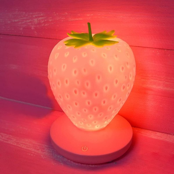 Strawberry Night Light, H?rligt Silikon Strawberry Light, S?t LED Nattljus, F?rgf?r?ndring p? s?ngkanten, 3 Touch Modes F?delsedag, Jul