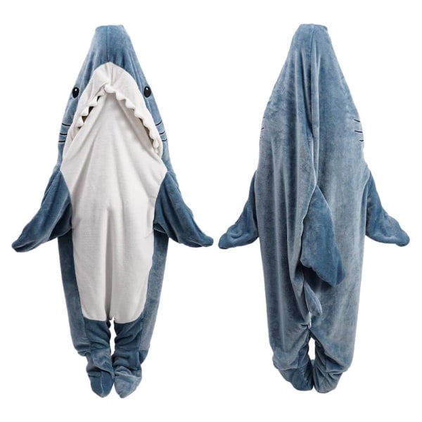 Shark Blanket Hooded Onesie för vuxna och barn, Bärbar Shark Filt, Shark Sovsäck, Mjuk och bekväm Shark Onesie Outfit Blue M(150cm) Blue M(150cm)