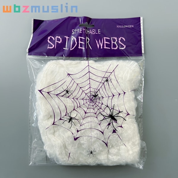 Halloween dekoration edderkop bomuld spøgelsesfestival dekoration edderkoppespind e-handel dedikeret store mængder White spider cotton 300g + 50 spiders