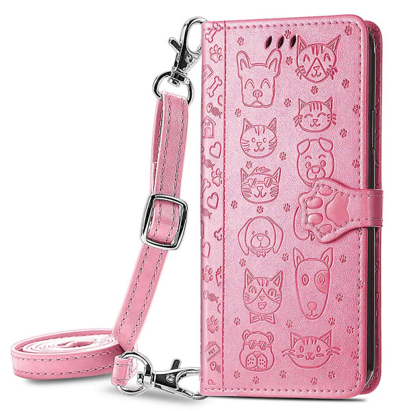 Case med korthållare, cover med avtagbar korsrem, kompatibel med Iphone 14 Pink