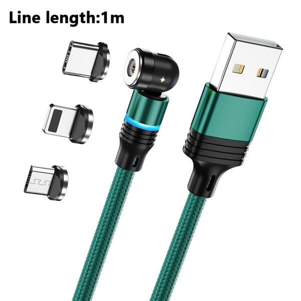 3 st USB magnetisk laddningskabel - Slitstark nylon sladd Grön 1 meter nudel