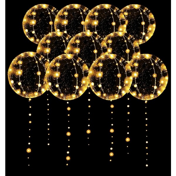 LED-ballonger 10-pack, ljusballonger 20 tum klara heliumboboballonger, glödbubblaballonger med ljusslingor för alla hjärtans dag