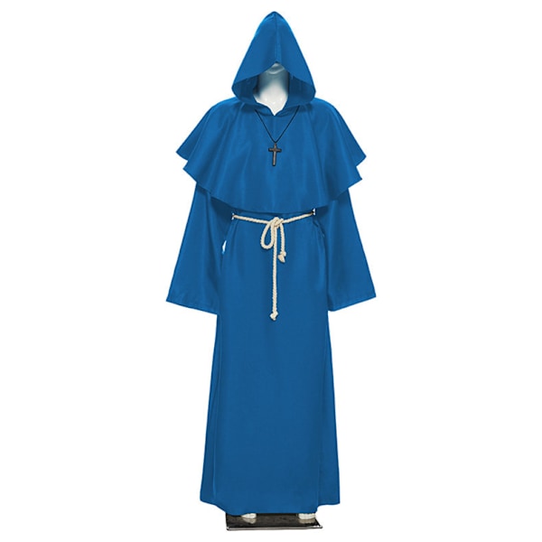 Halloween Cosplay Kostym Medeltida Munkrock Trollkarl Dräkt Prästdräkt blue XXL