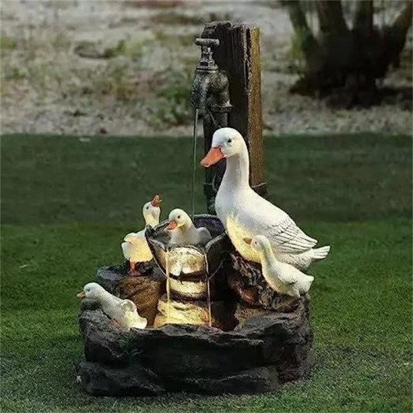 Gr?smatta Tr?dg?rd Staty Vattenskulpturer Dekoration Djurvatten font?ner med ljus Duck Cherry
