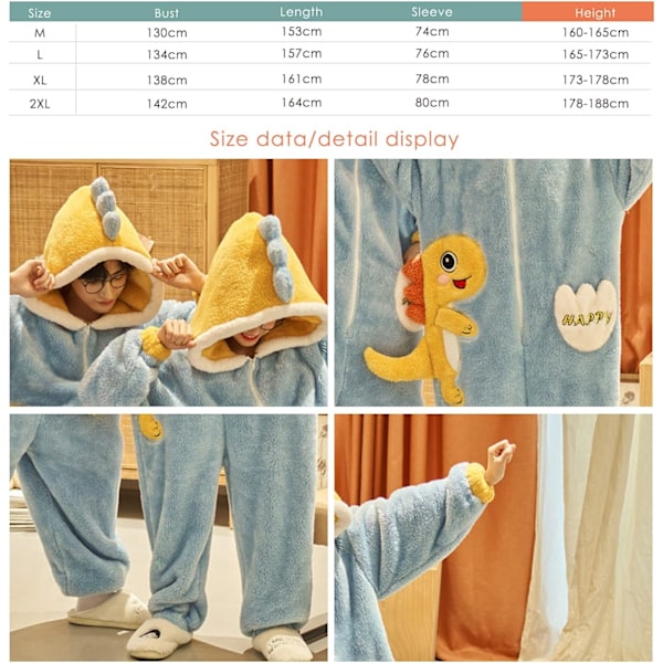 Onesies for Kvinner, Voksne, Kigurumi Onesies for Menn, Pyjamas, Fleece, Dyr, Jumpsuit, Sleepsuit, Halloween Kostyme, Jul, Cosplay og Fest Män - Dinosauri2 L