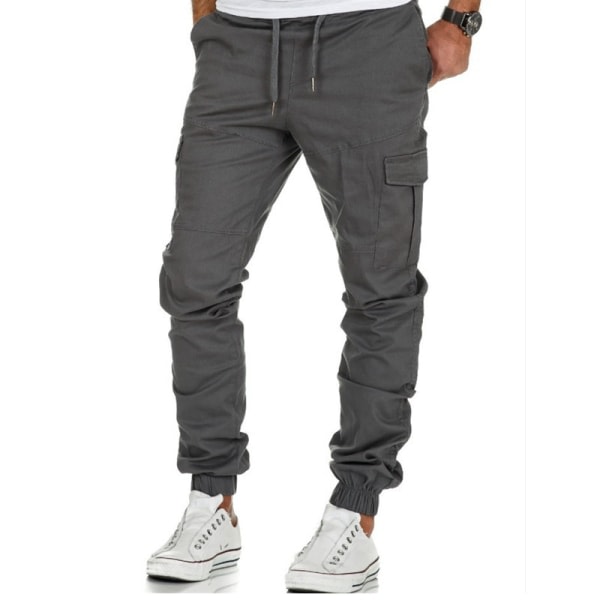 Mens Casual Cargo Joggers Byxor Midja Byxor Nederdelar Svart 3XL