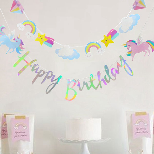 Unicorn Party Grattis p? f?delsdagen Papper Banner h?ngande krans