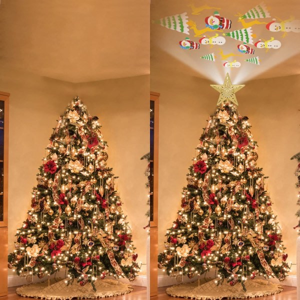 Xmas Tree Topper, LED Julgran Topper med projektor för julgransdekorationer (Gold Christmas Tree Star)