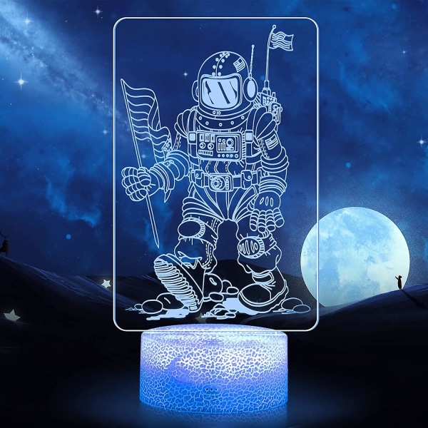 Spaceman Night Light For Kids, 3d Illusion Astronaut Lamp, USB -driven bordsnattlampa, 16 färgskiftande med fjärrkontroll, Nattlampor för barn Pojkar Gi