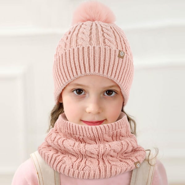 Barn Vinter Hatt Handskar Scarf Set, Girls Toddler Hats color-3 Cherry
